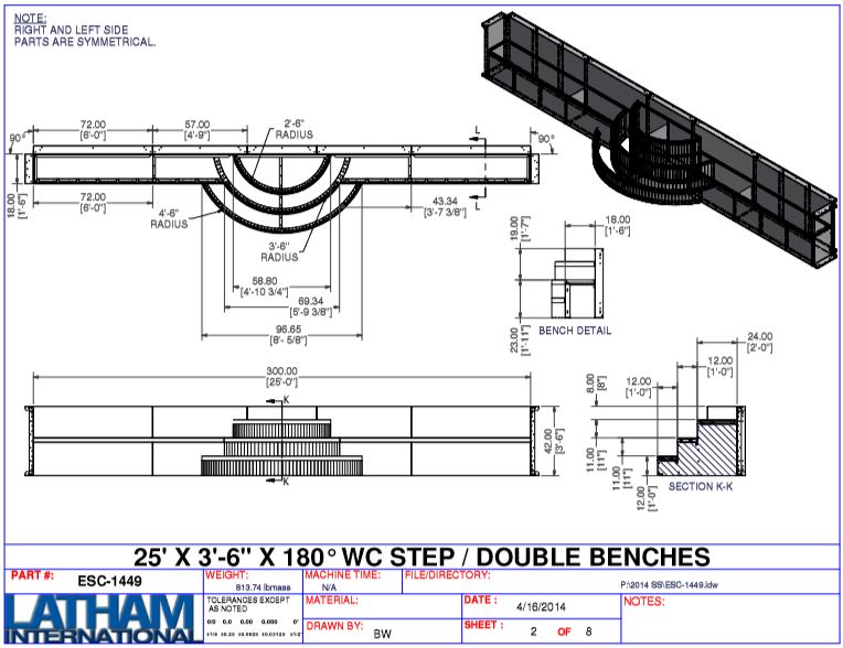 25' 180 Deg. Steel Wedding Cake Corner Steps 42" w/ Double Benches